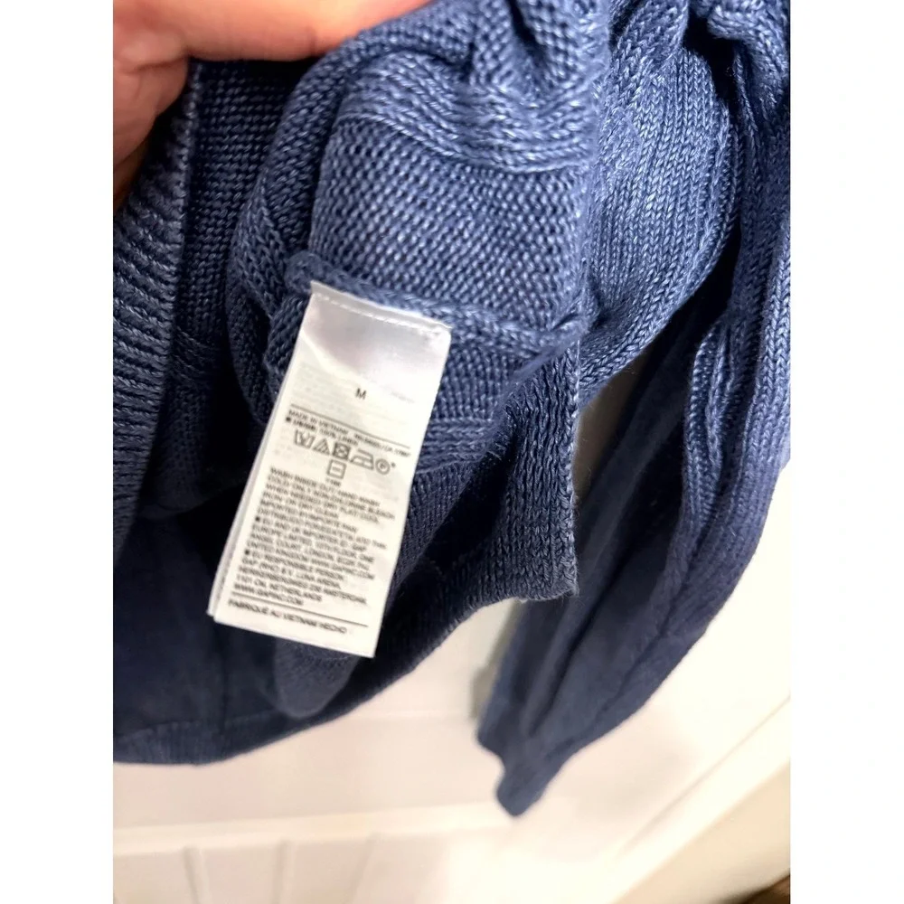 Banana Republic Sweater Mens M Blue Linen Polo Collar Ribbed Knit Pullover